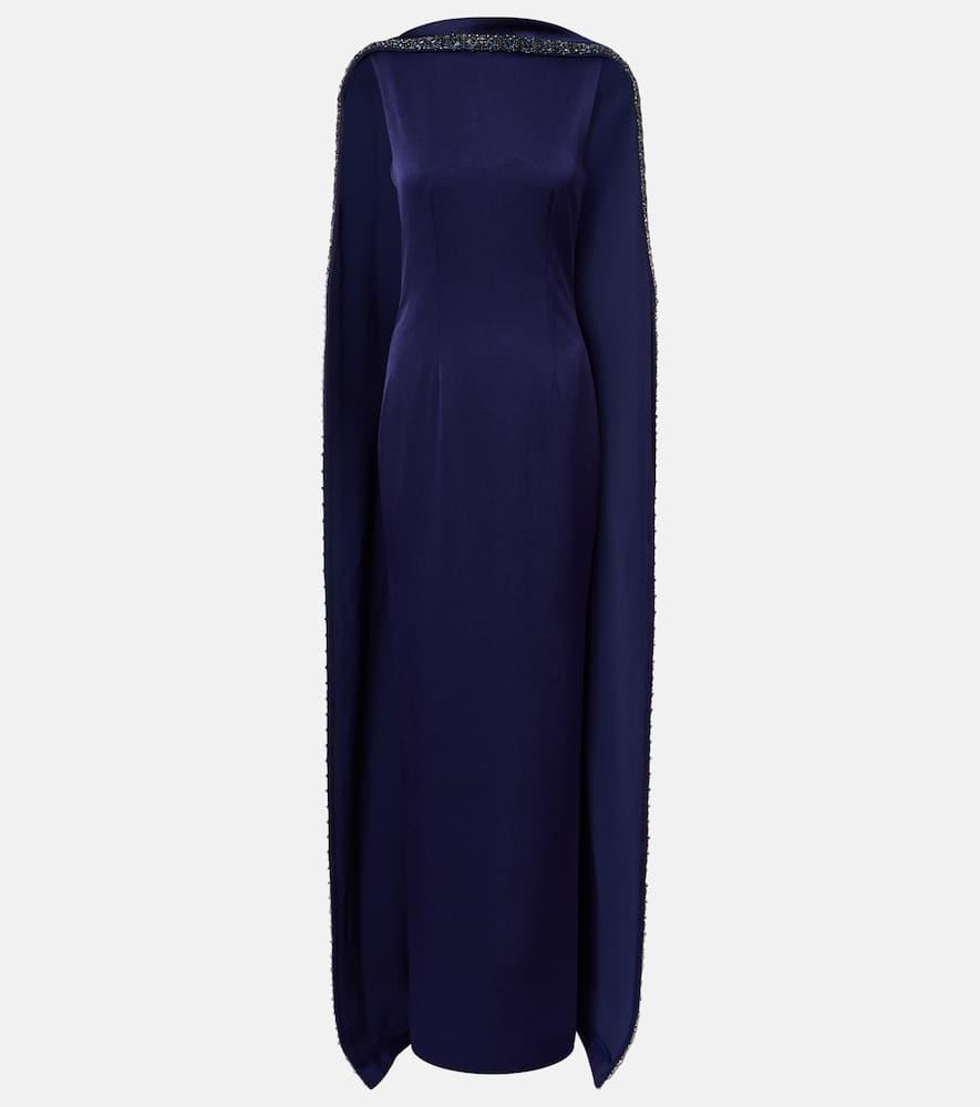 roland mouret embellished caped satin crêpe gown