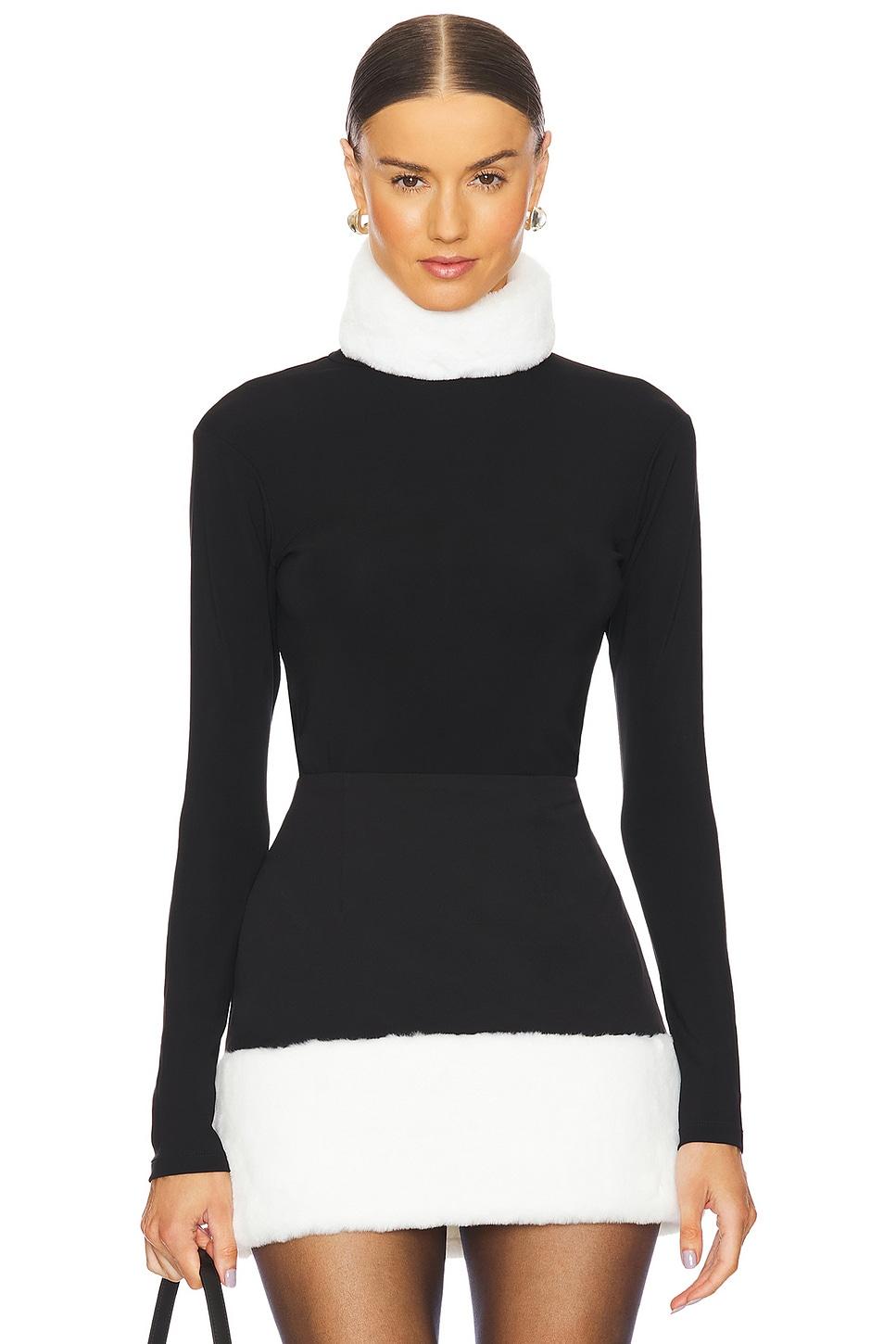 roll neck top with faux fur trim