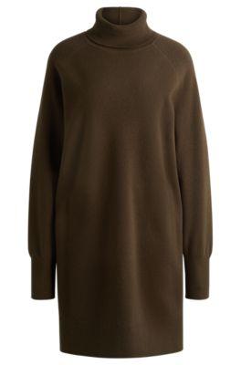 rollneck sweater dress in wool and cashmere- light green women's knitted dresses