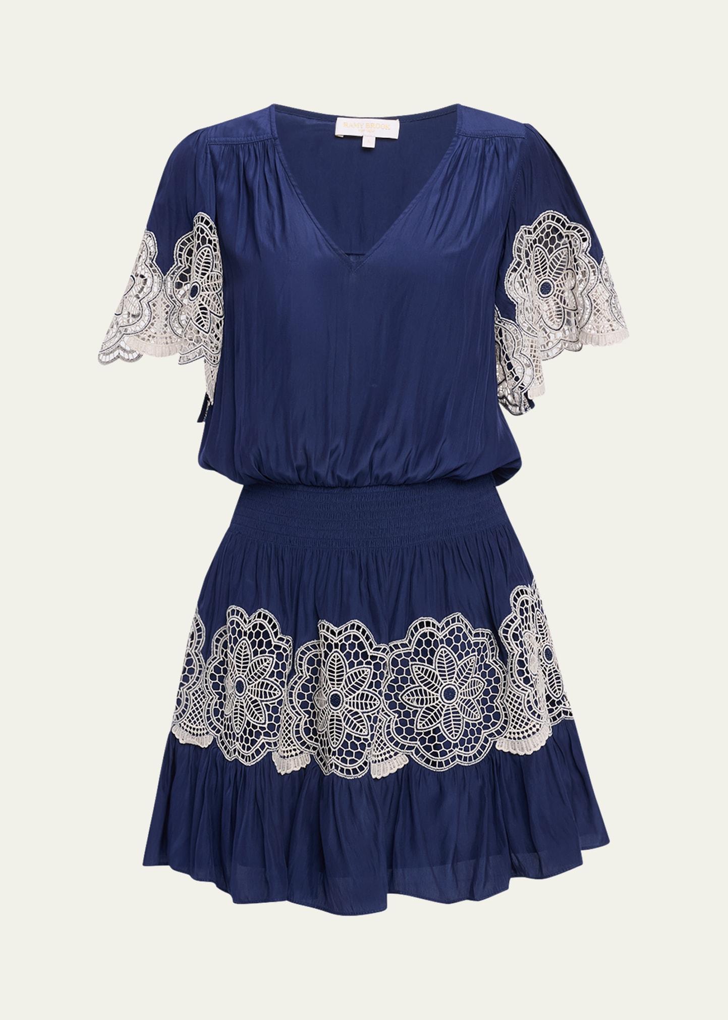 romi embellished smocked mini dress