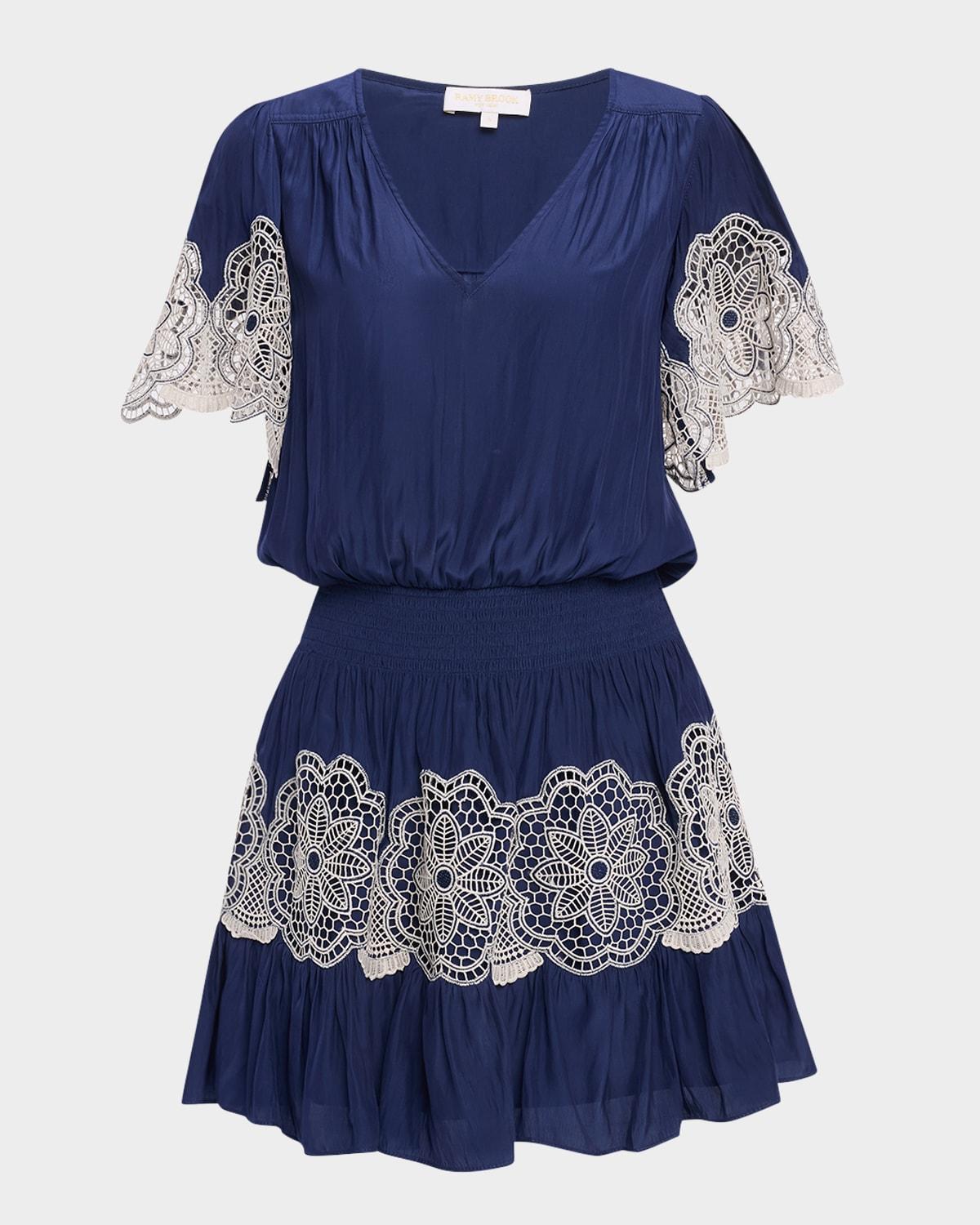 romi embellished smocked mini dress