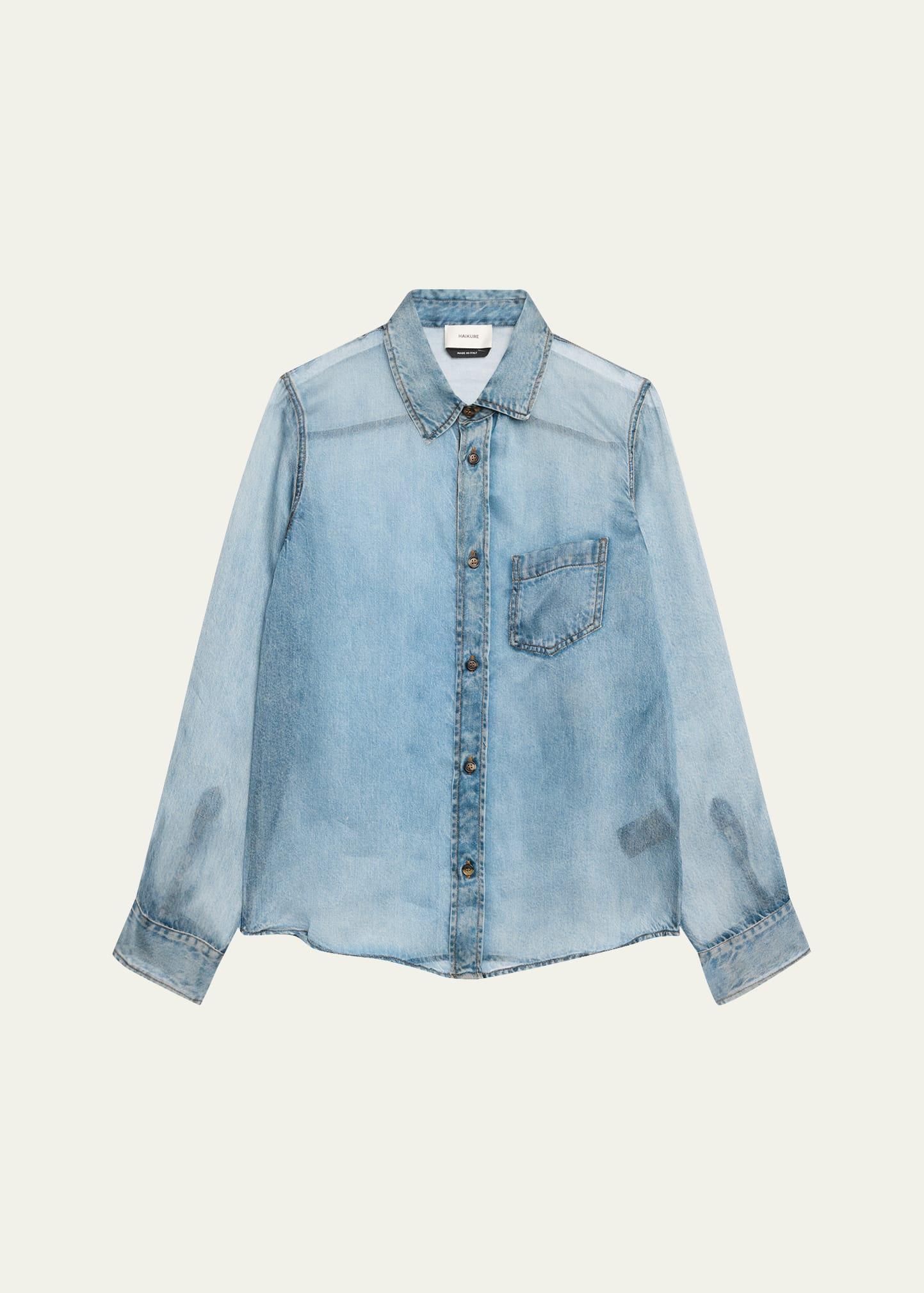 ronda sheer denim print shirt