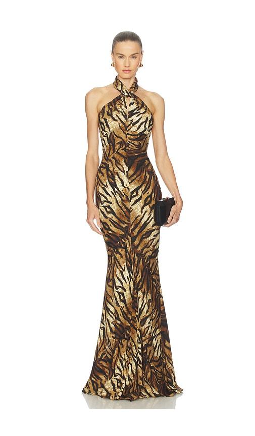 ronny kobo affina dress in gold.