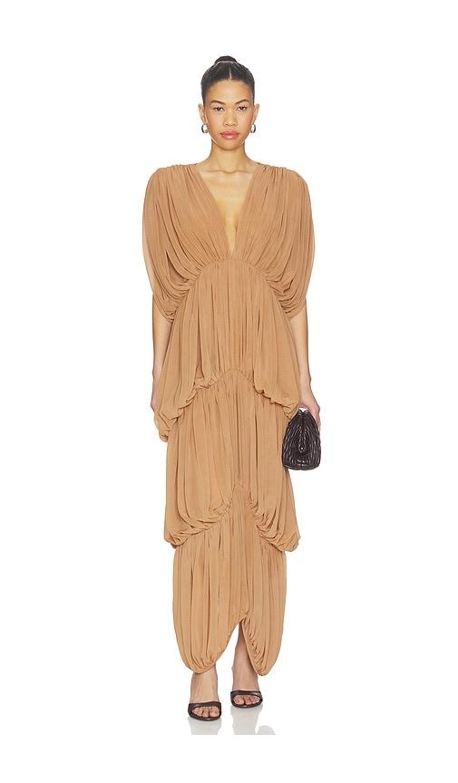 ronny kobo damier dress in nude.
