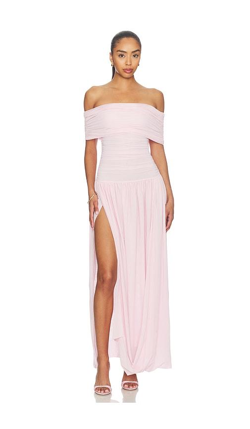 ronny kobo irulan dress in pink.