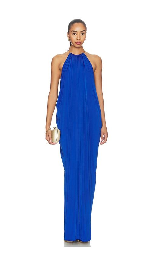 ronny kobo rhodes dress in blue.