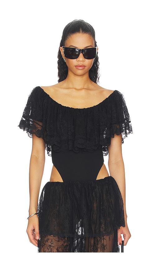 ronny kobo rosette bodysuit in black.