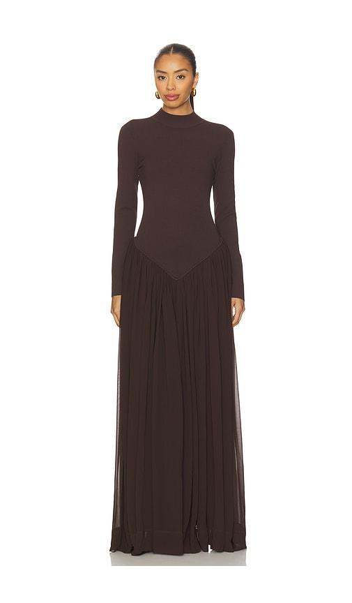 ronny kobo speck knit dress in brown.