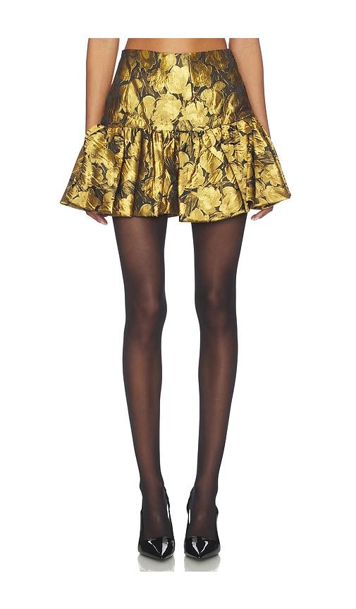 ronny kobo stormi skirt in metallic gold.