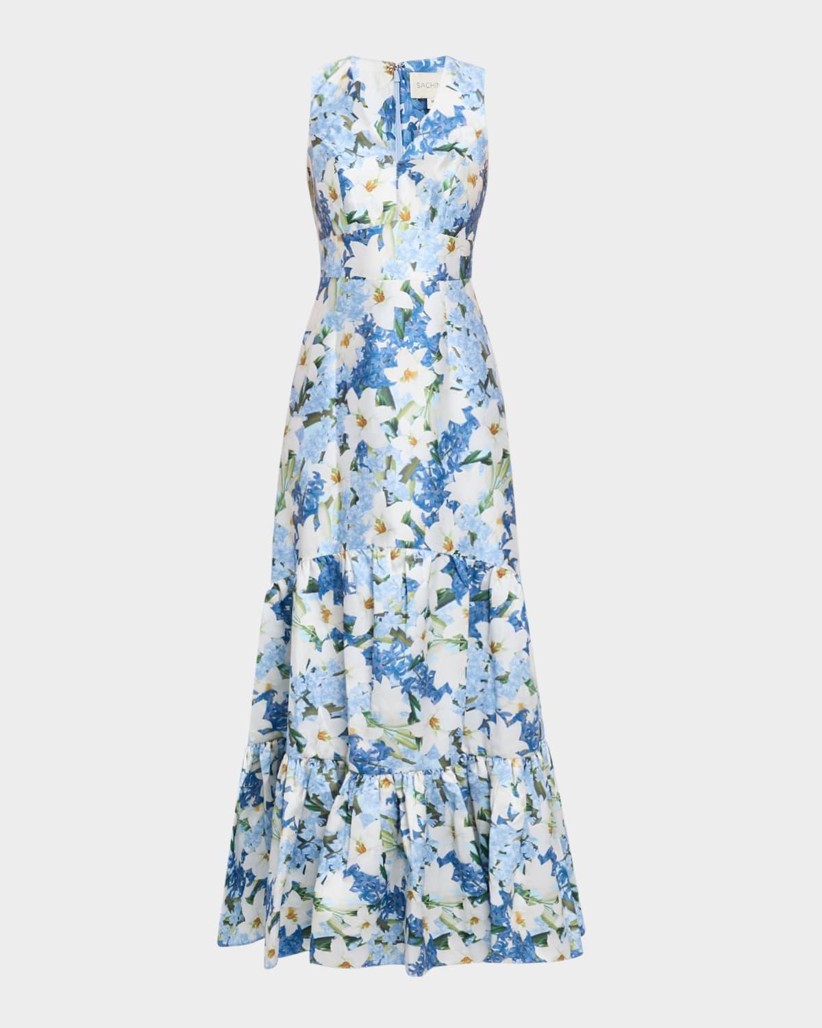 rori tiered floral-print mikado gown