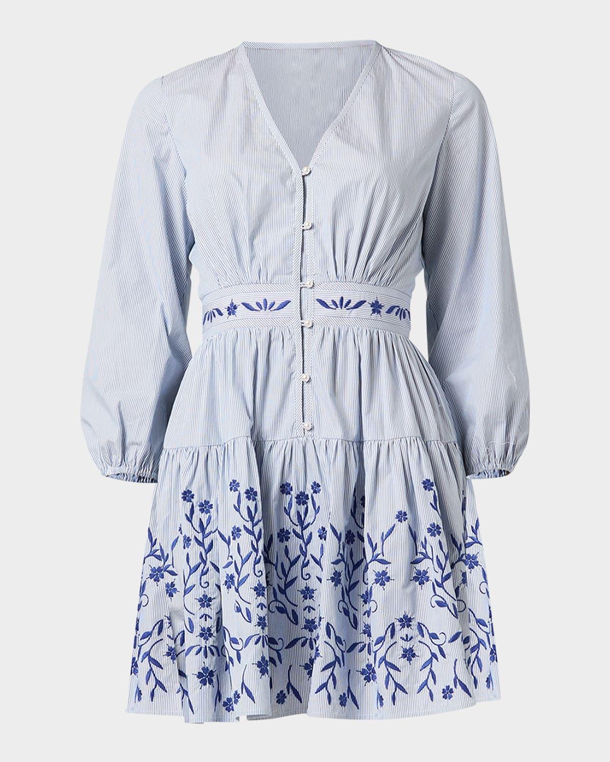 rory floral-embroidered flounce mini dress