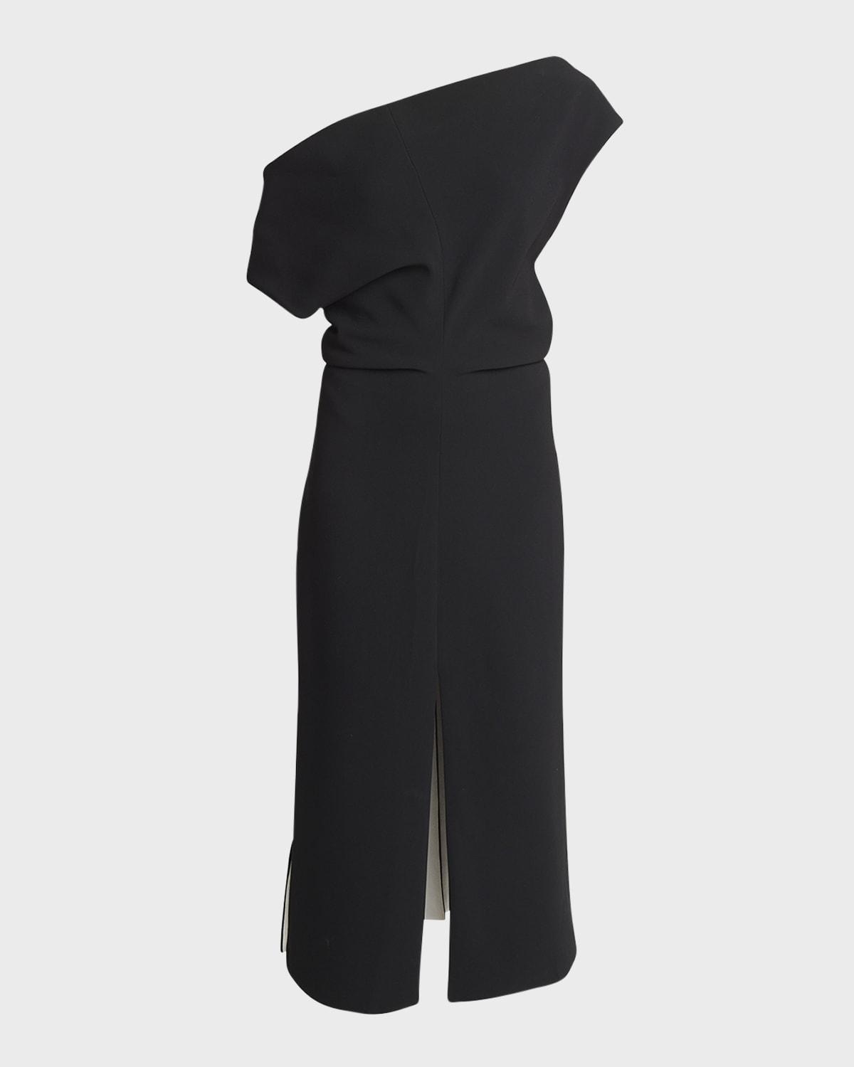 rosa colorblock off-the-shoulder slits-hem midi dress