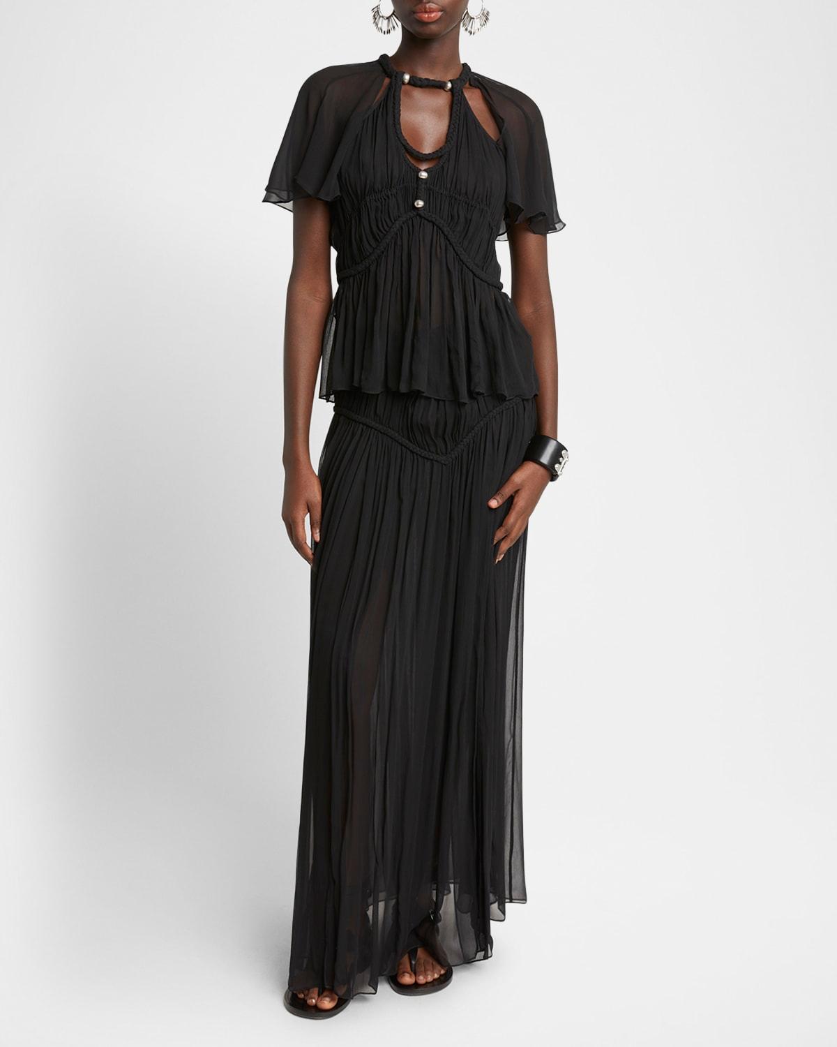 rosaline cutout pleated chiffon silk top