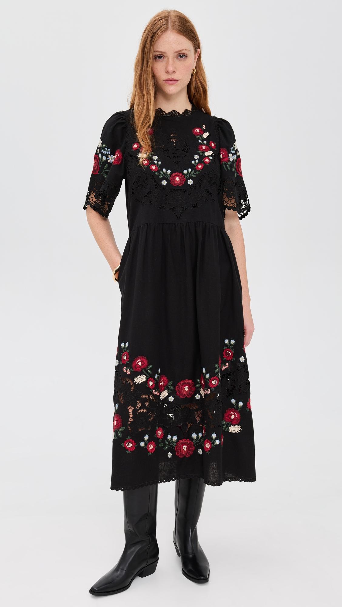 rosaline embroidery midi dress
