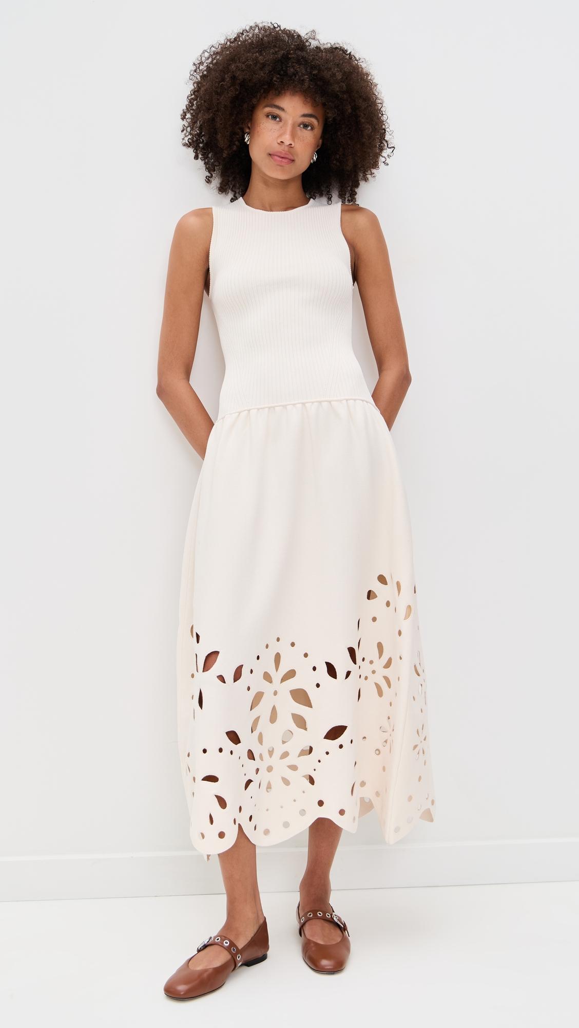 rosaline sleeveless drop waist knit midi dress