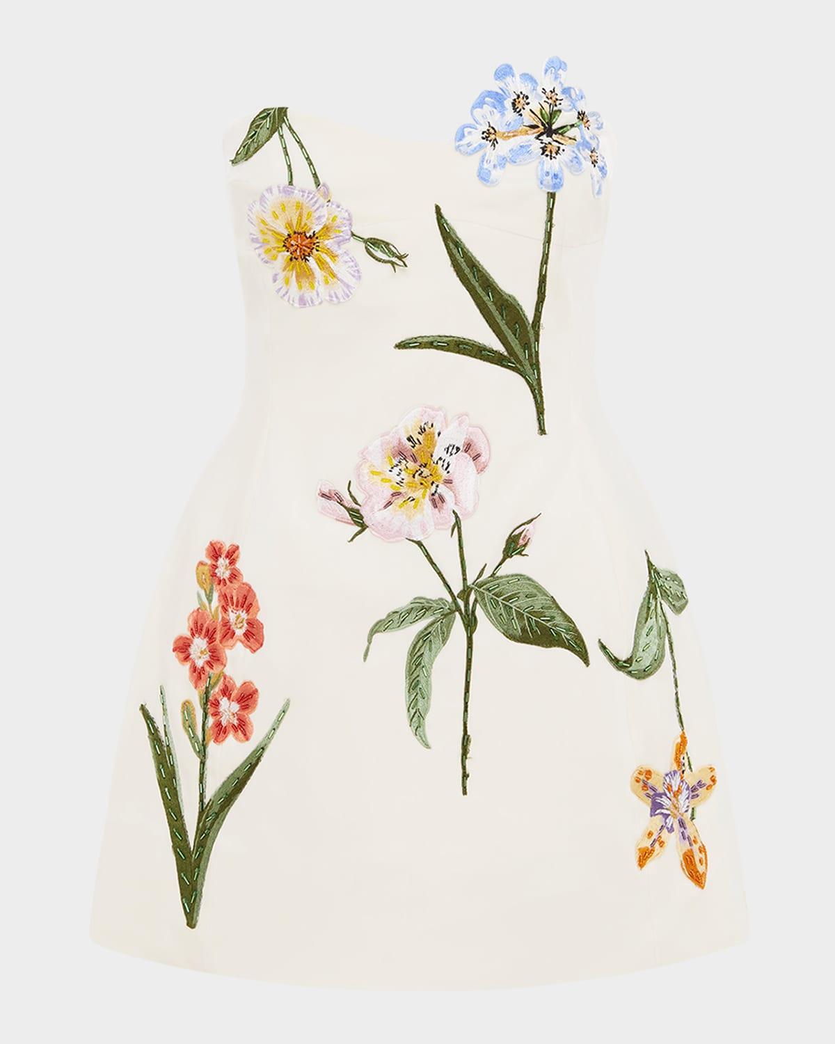 rosario beaded floral applique velvet mini dress