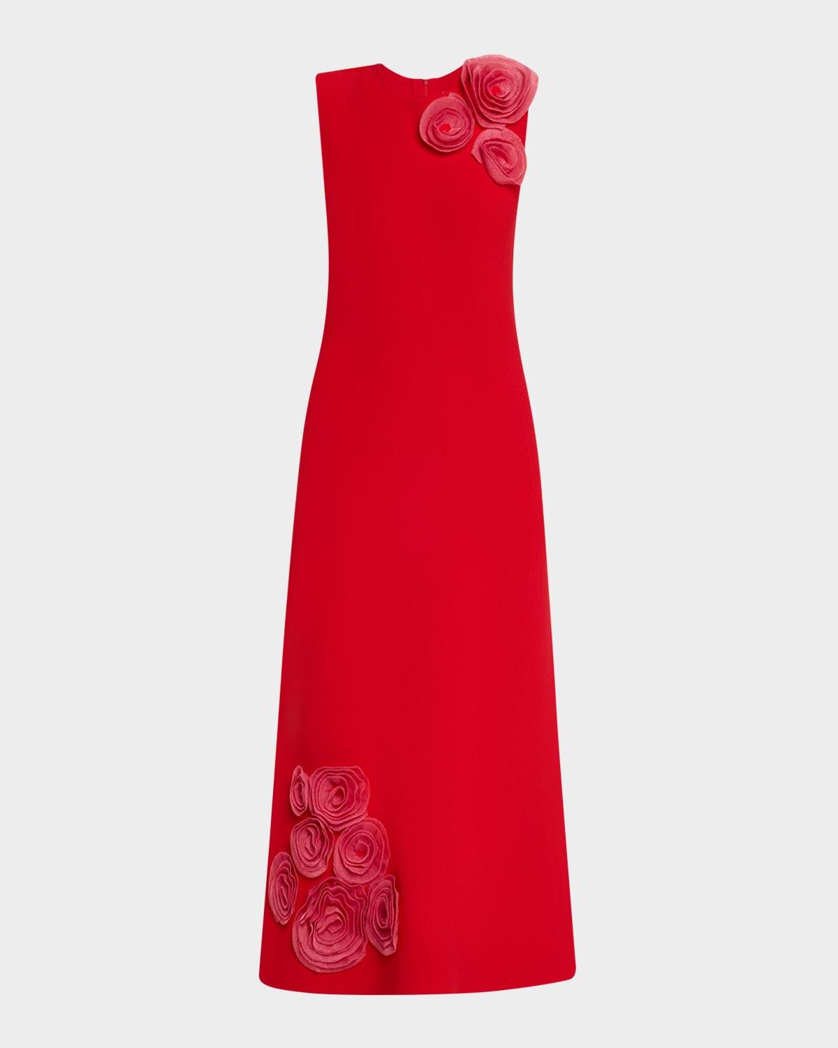 rose applique sleeveless knit midi dress