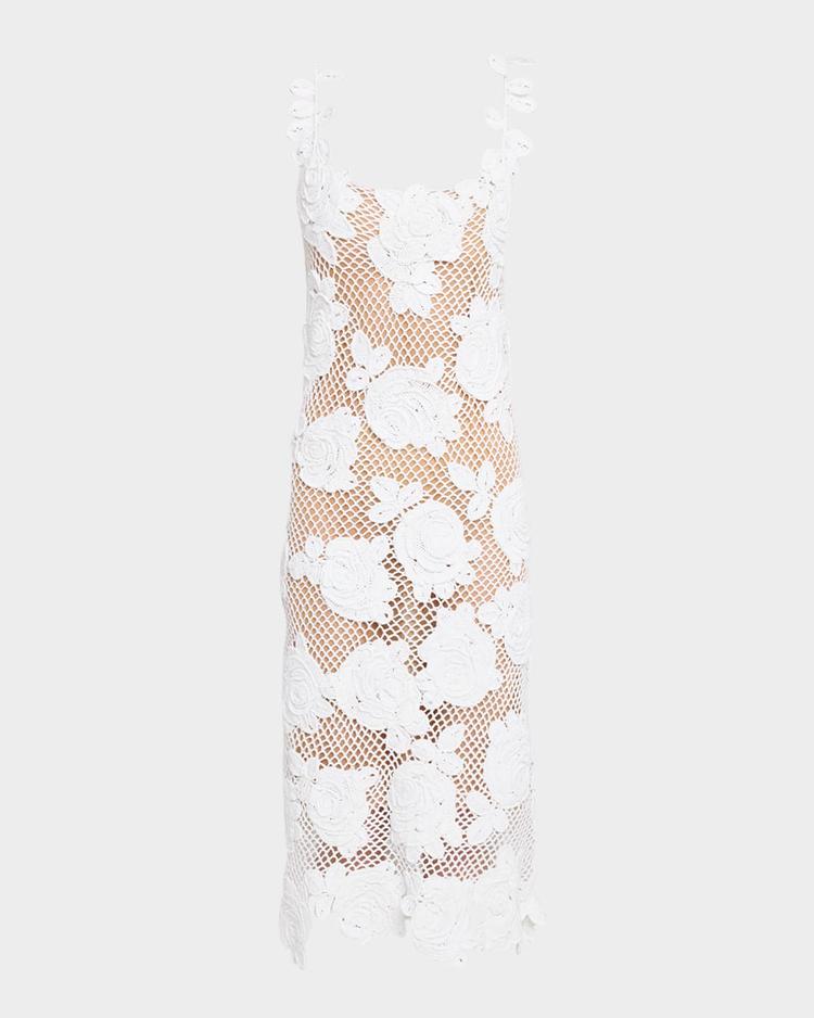 rose crochet knit sleeveless midi dress
