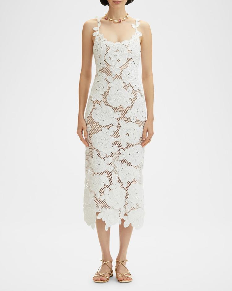 rose crochet knit sleeveless midi dress