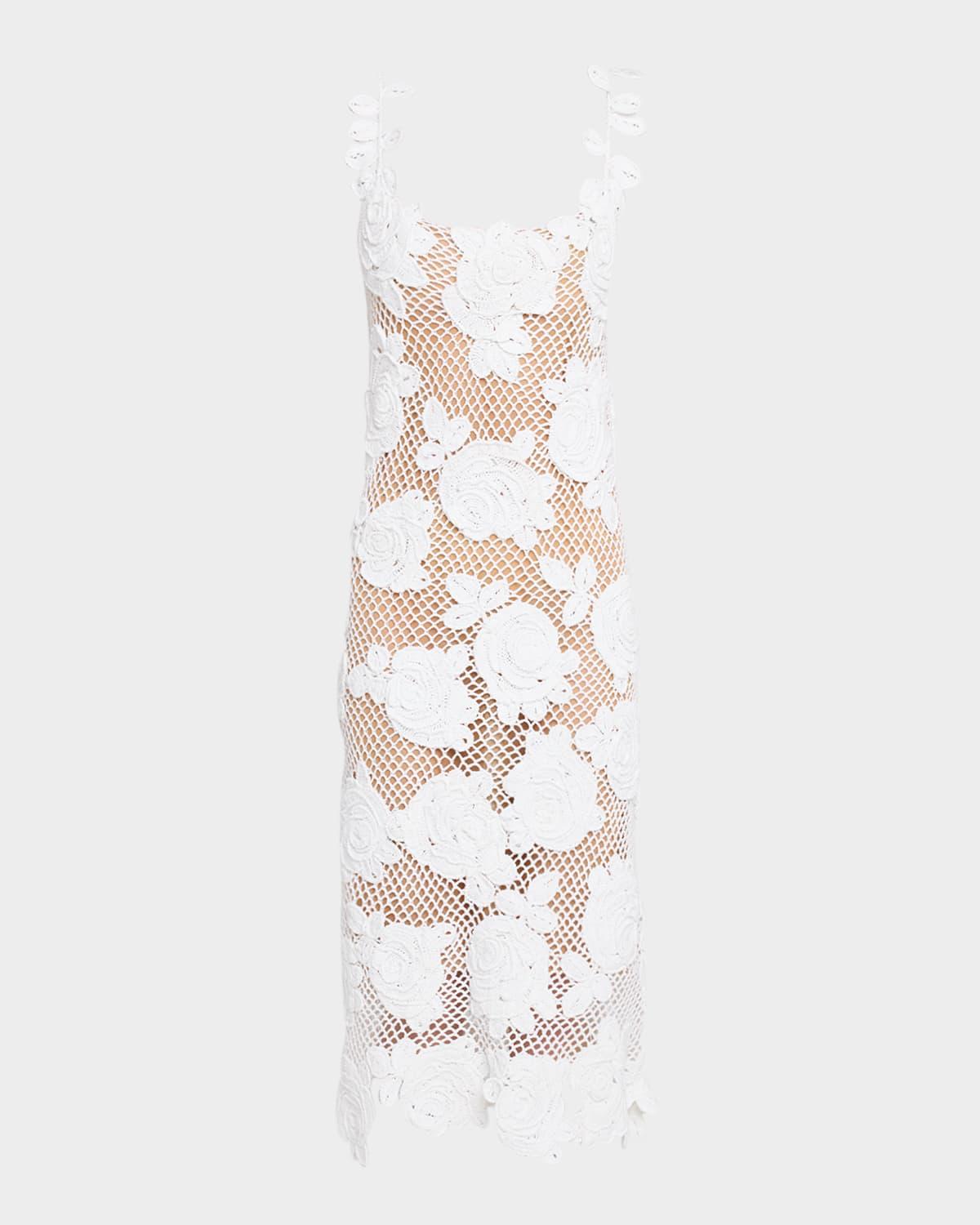 rose crochet knit sleeveless midi dress