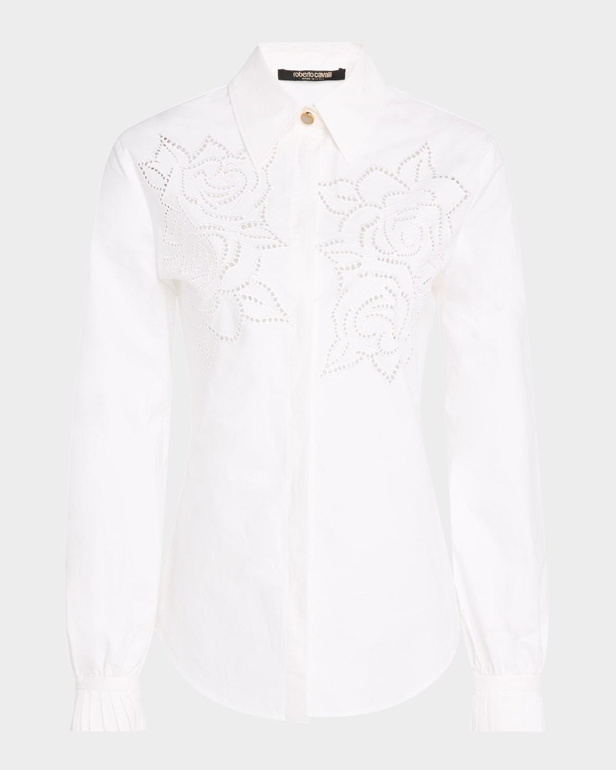 rose embroidered button-down shirt