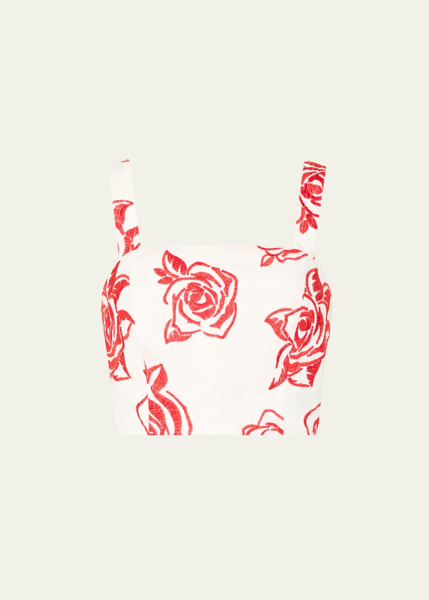 rose embroidered square-neck crop top