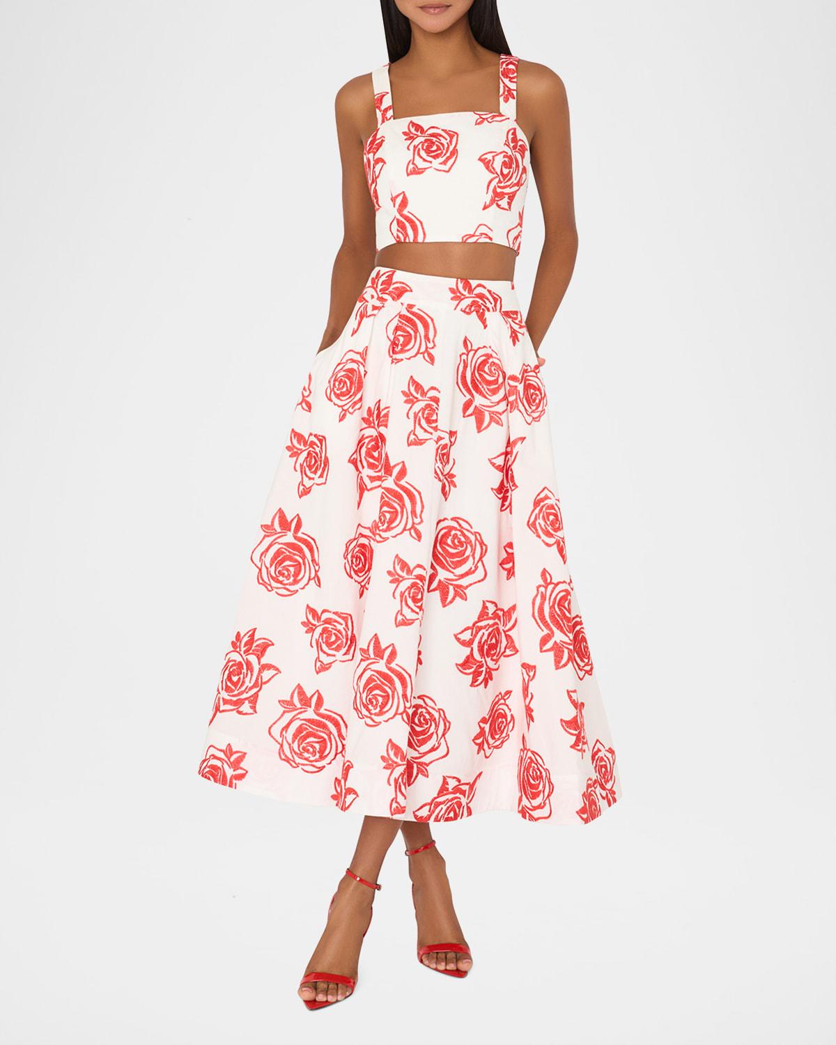 rose embroidered square-neck crop top
