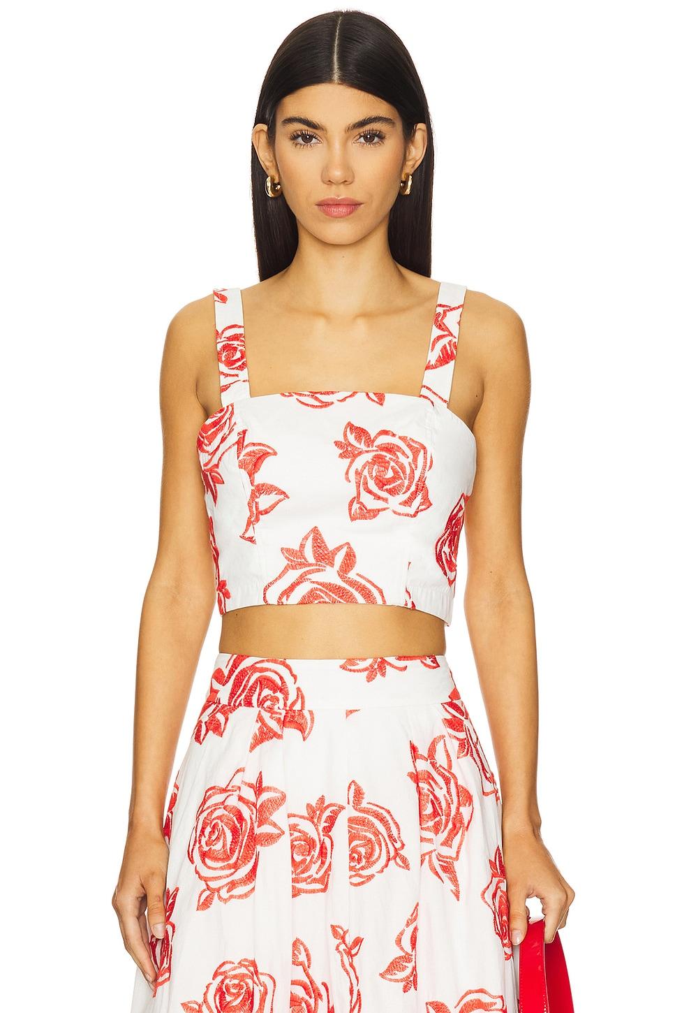 rose embroidery square neck top