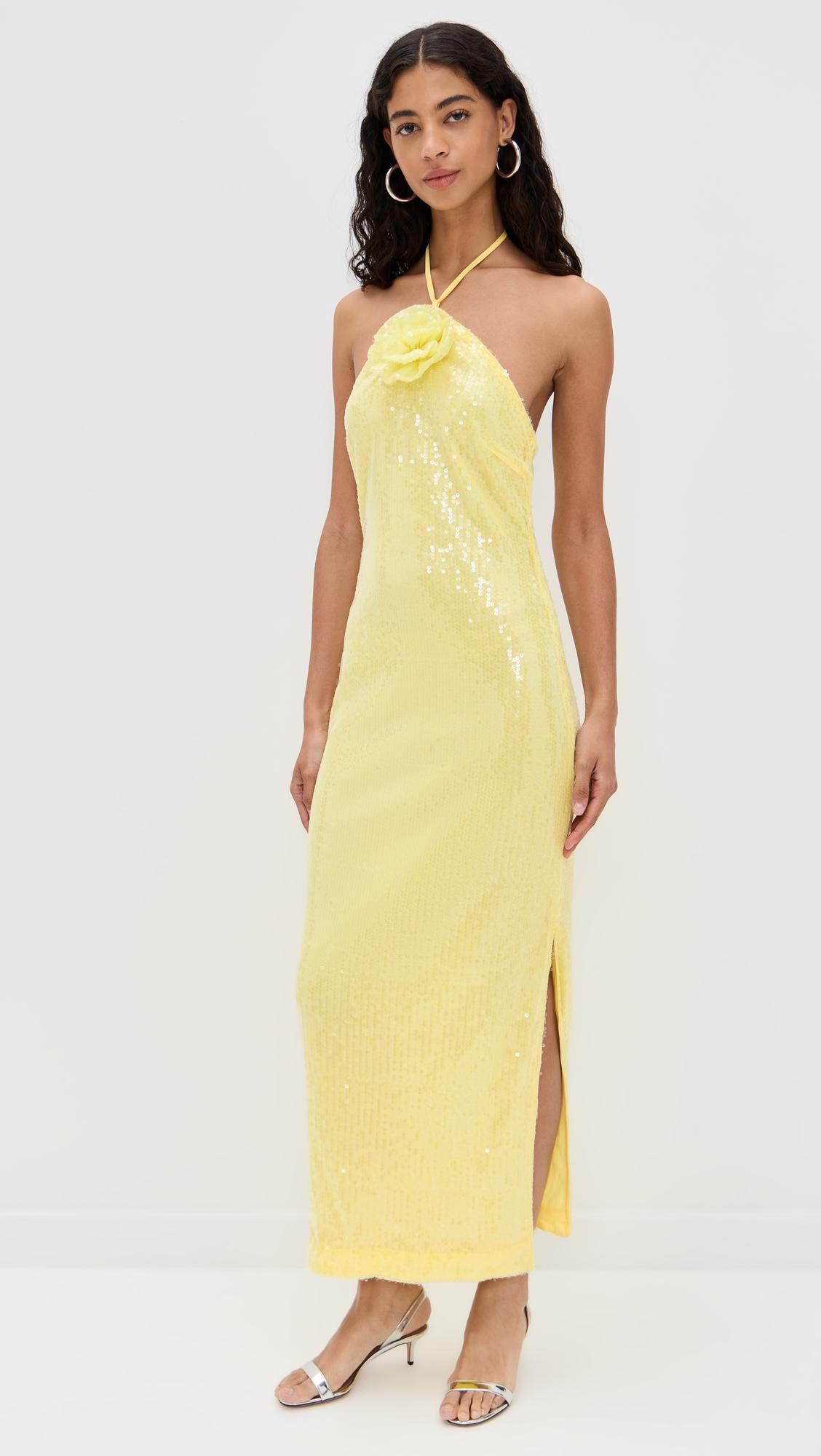 rose haltered sequins maxi dress