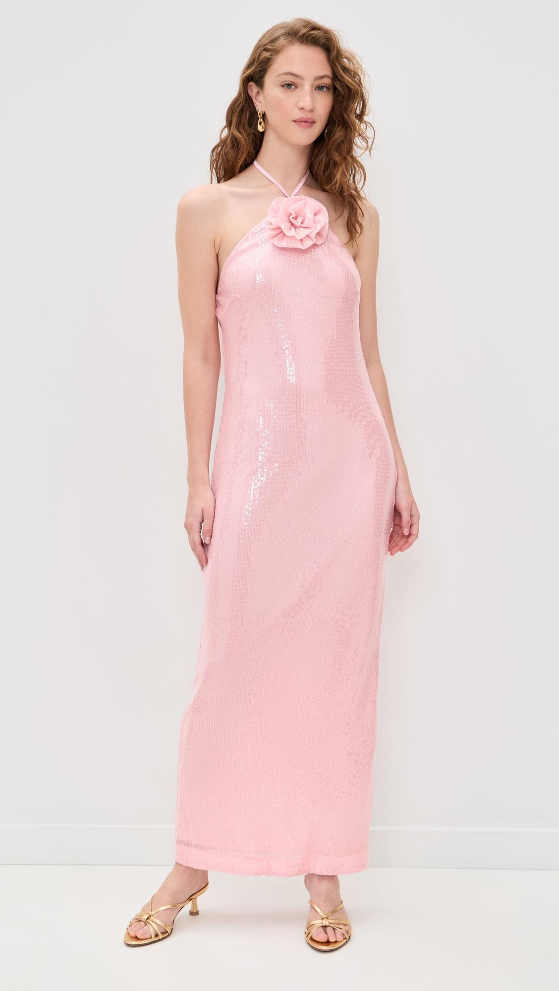 rose haltered sequins maxi dress
