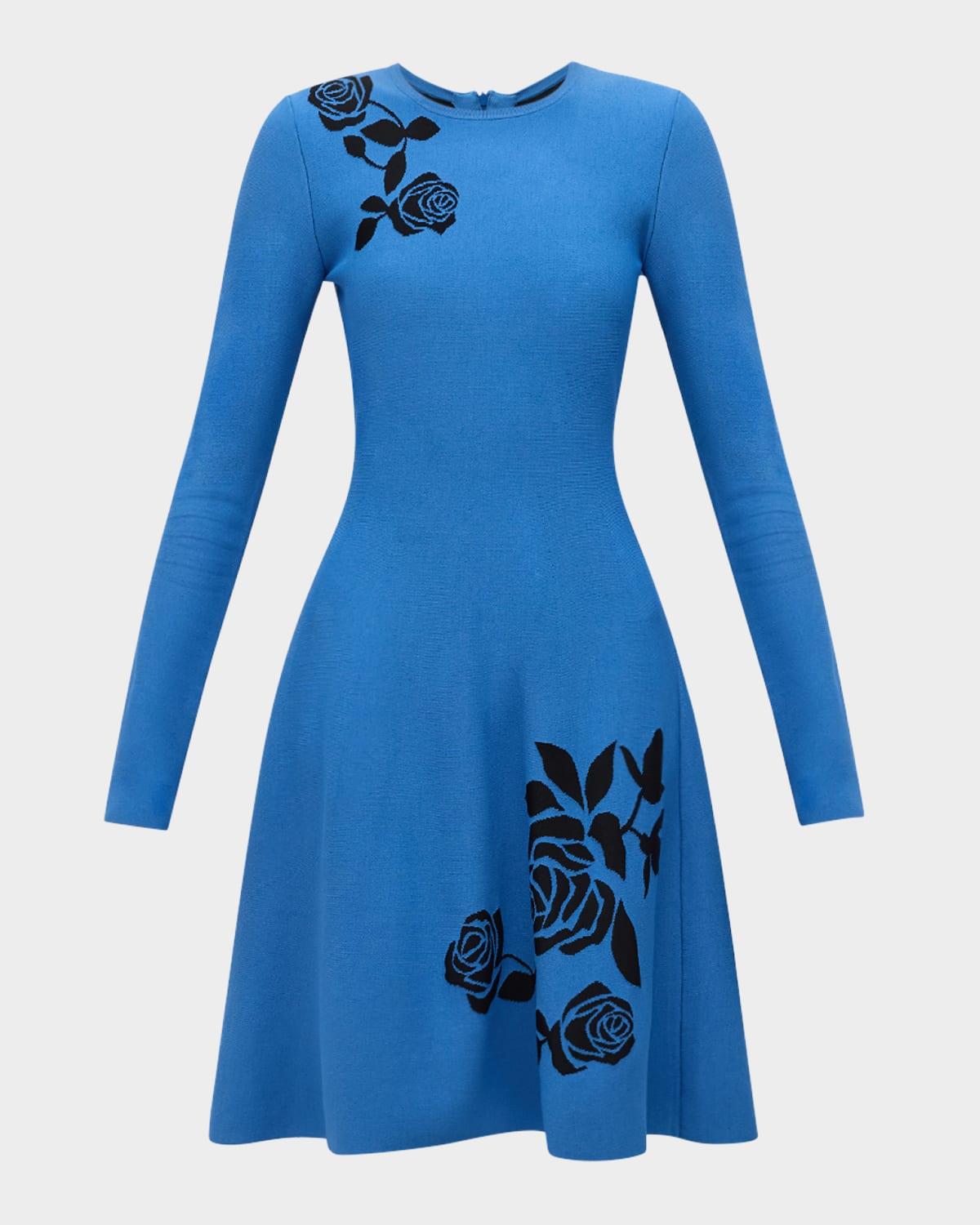 rose knit jacquard long-sleeve dress
