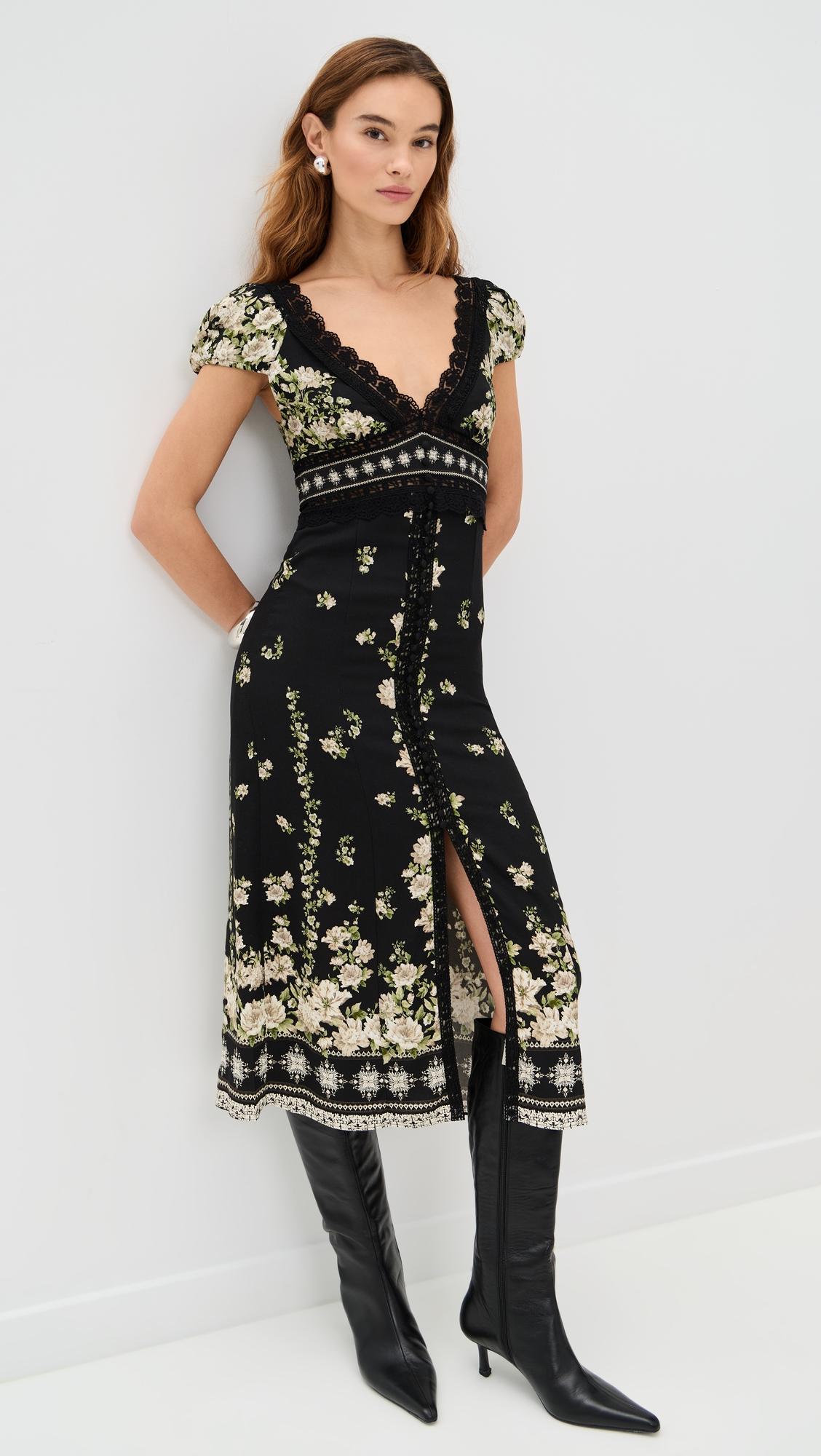 rose lace detail midi dress