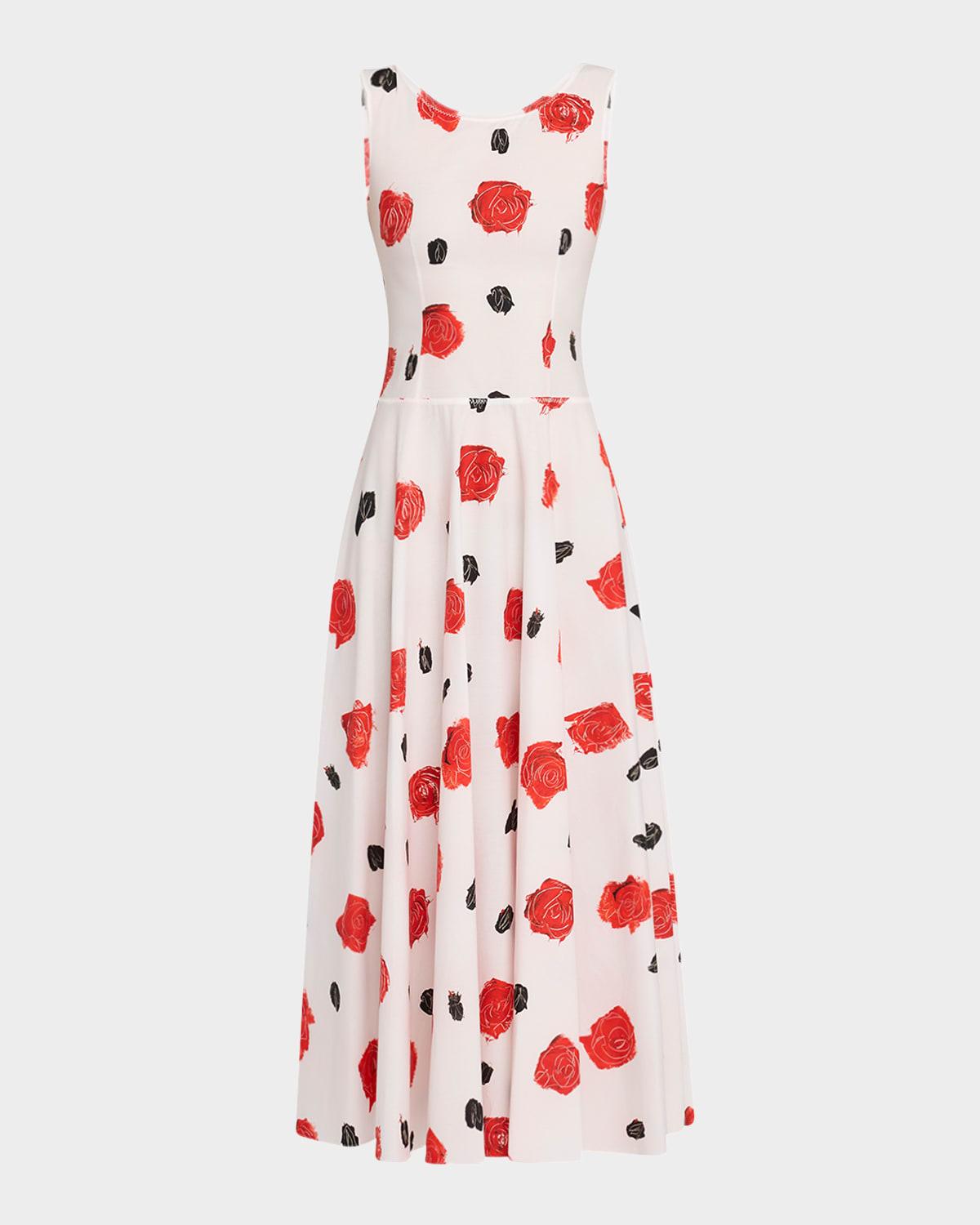 rose-print bustier ankle dress