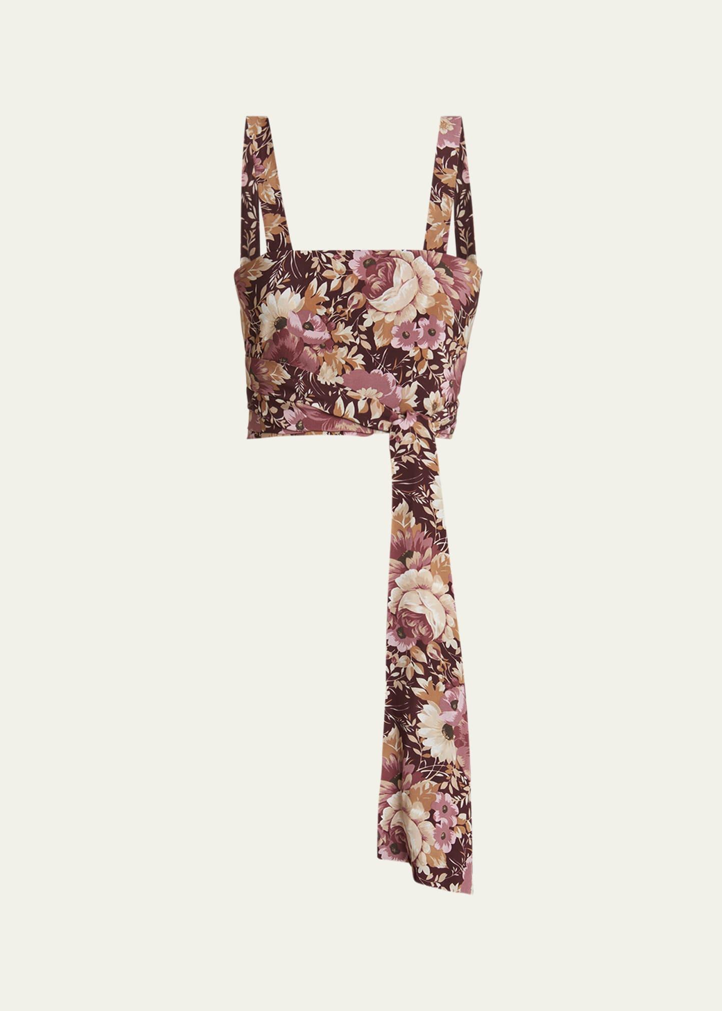rose print cropped silk top