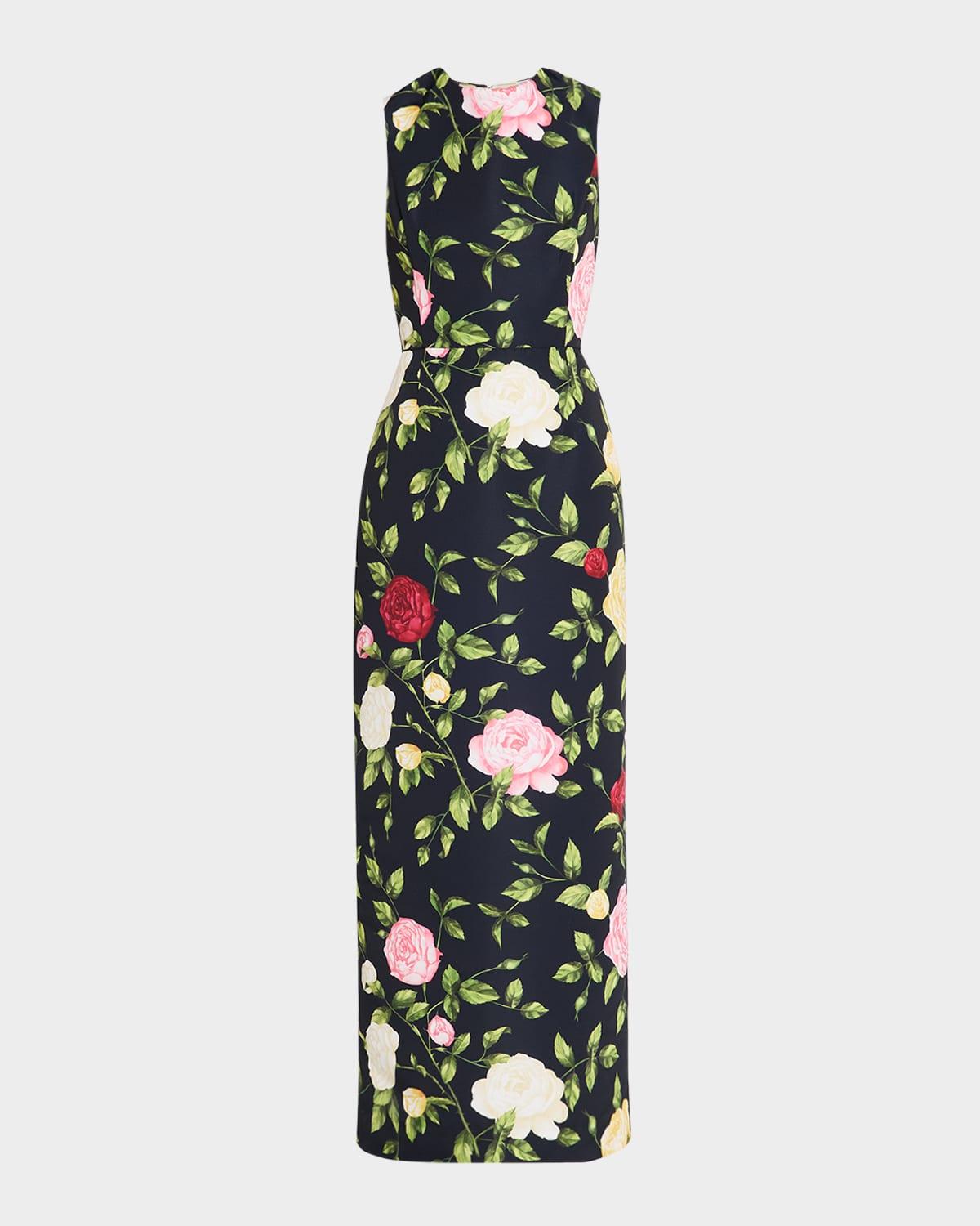 rose print faille dress