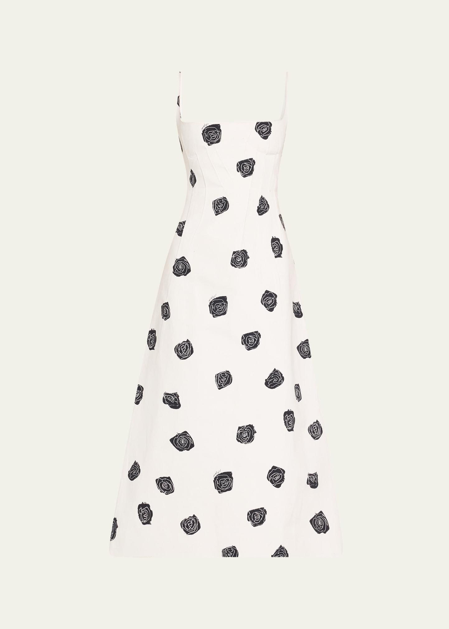 rose-print sleeveless button-back ankle dress