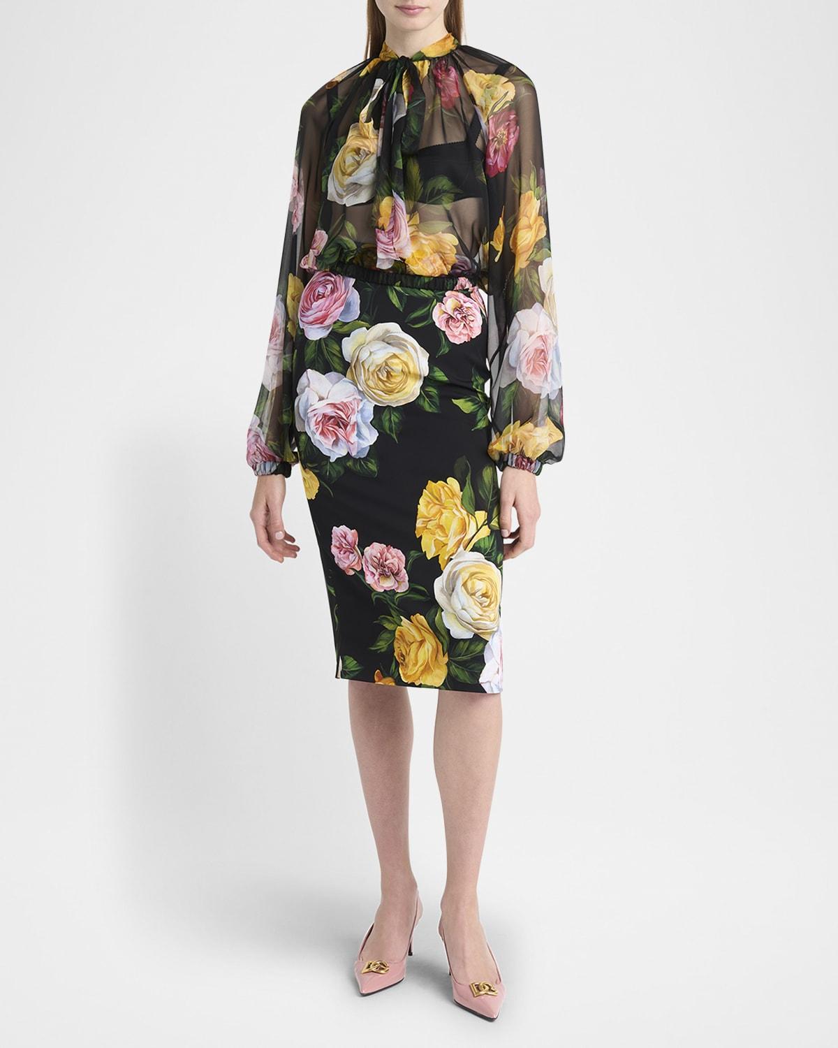 rose tie-neck chiffon cropped blouse