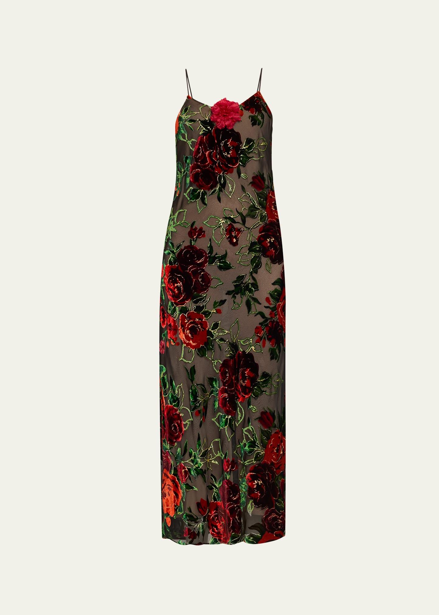 rose velvet devore slip dress