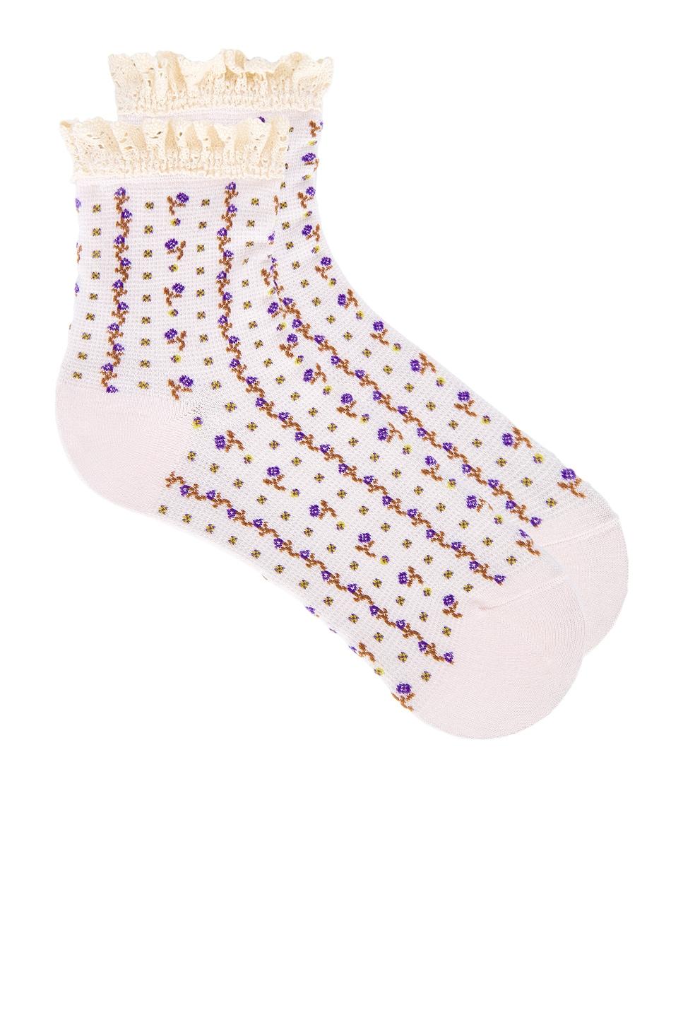 rosebud waffle knit ankle socks in heavenly pink