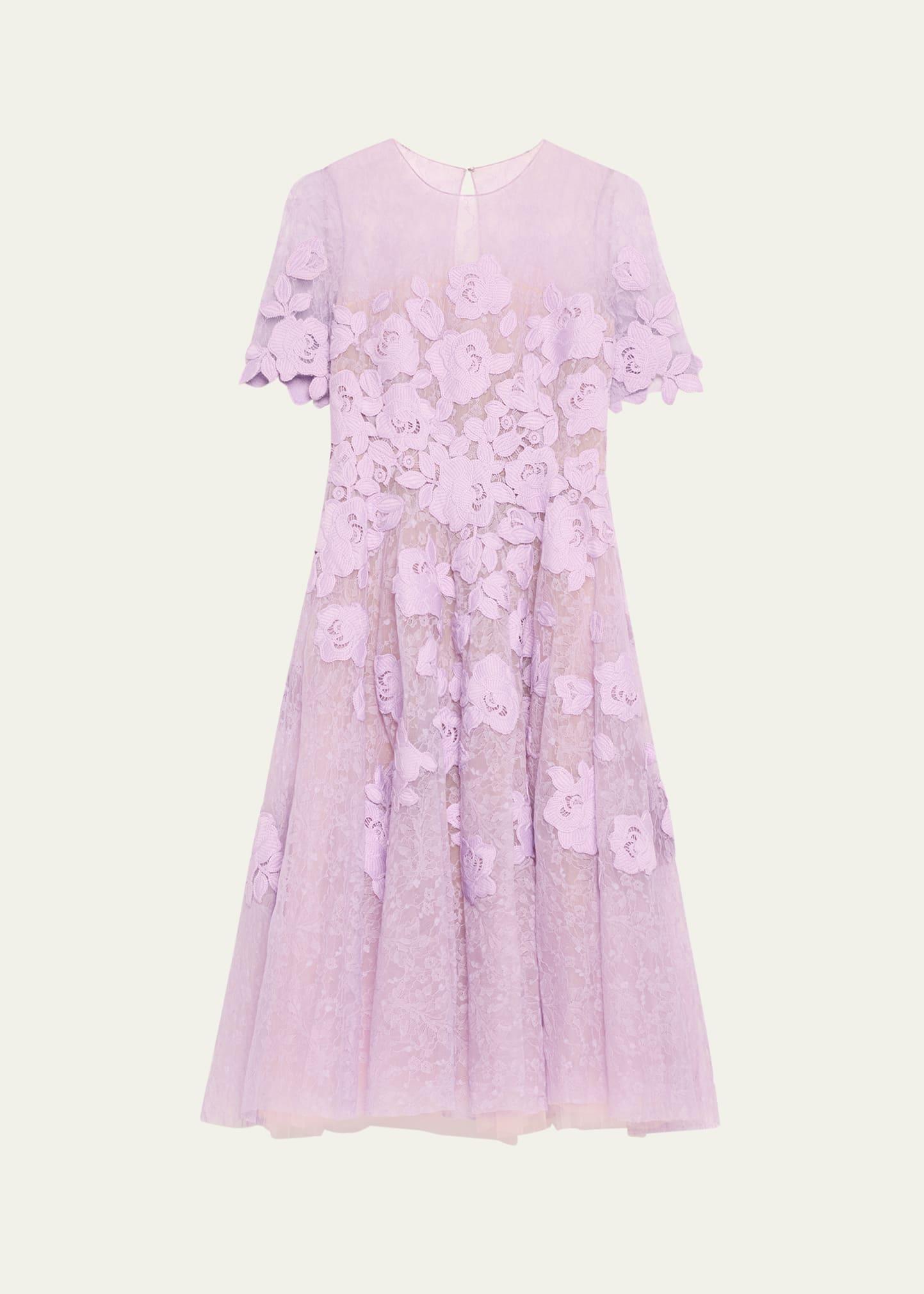 roses guipure lace applique fit-flare midi dress