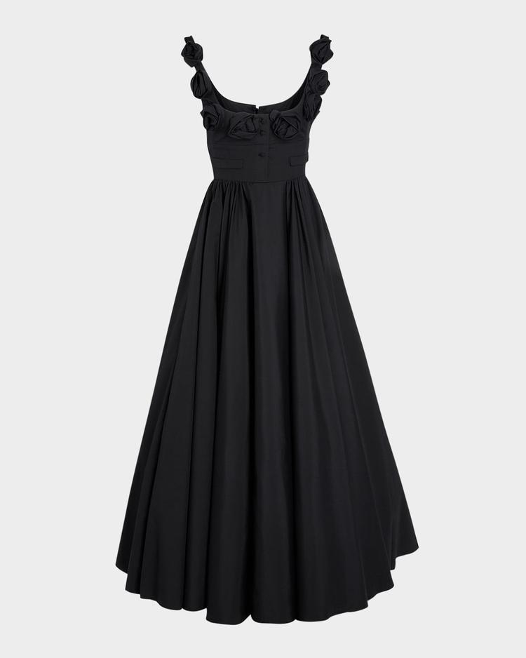 rosette scoop-neck fit-&-flare dress