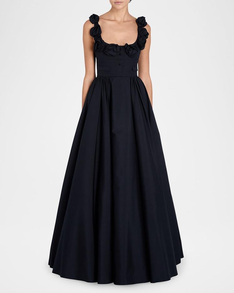 rosette scoop-neck fit-&-flare dress