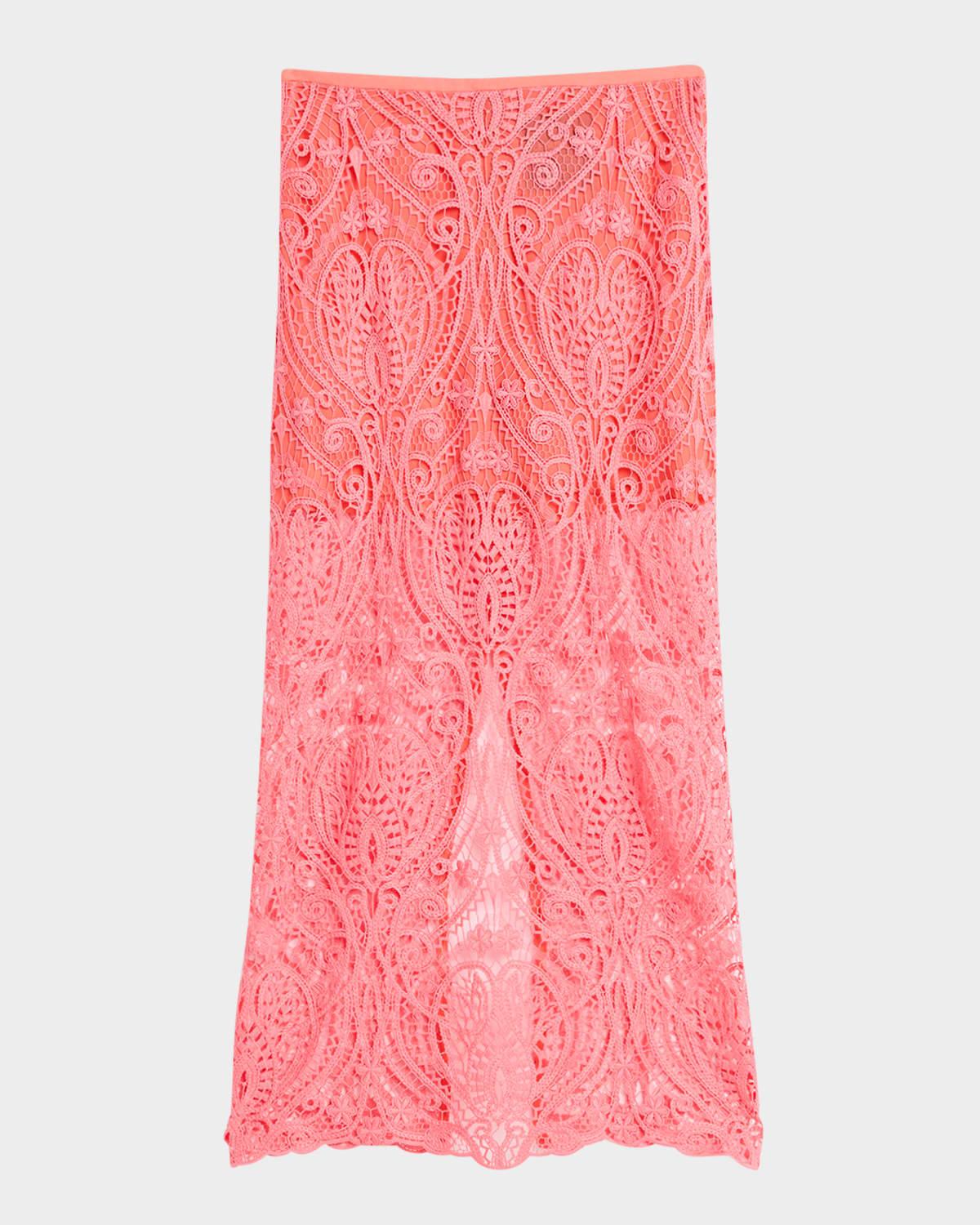 rosey lace midi skirt