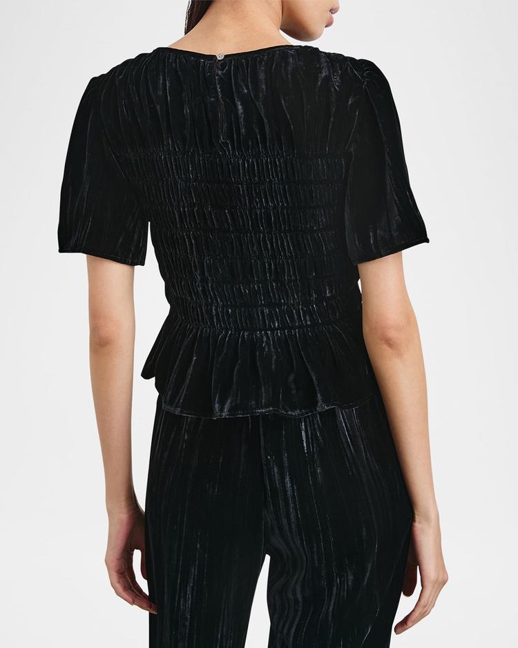 rosie smocked peplum-hem velvet blouse