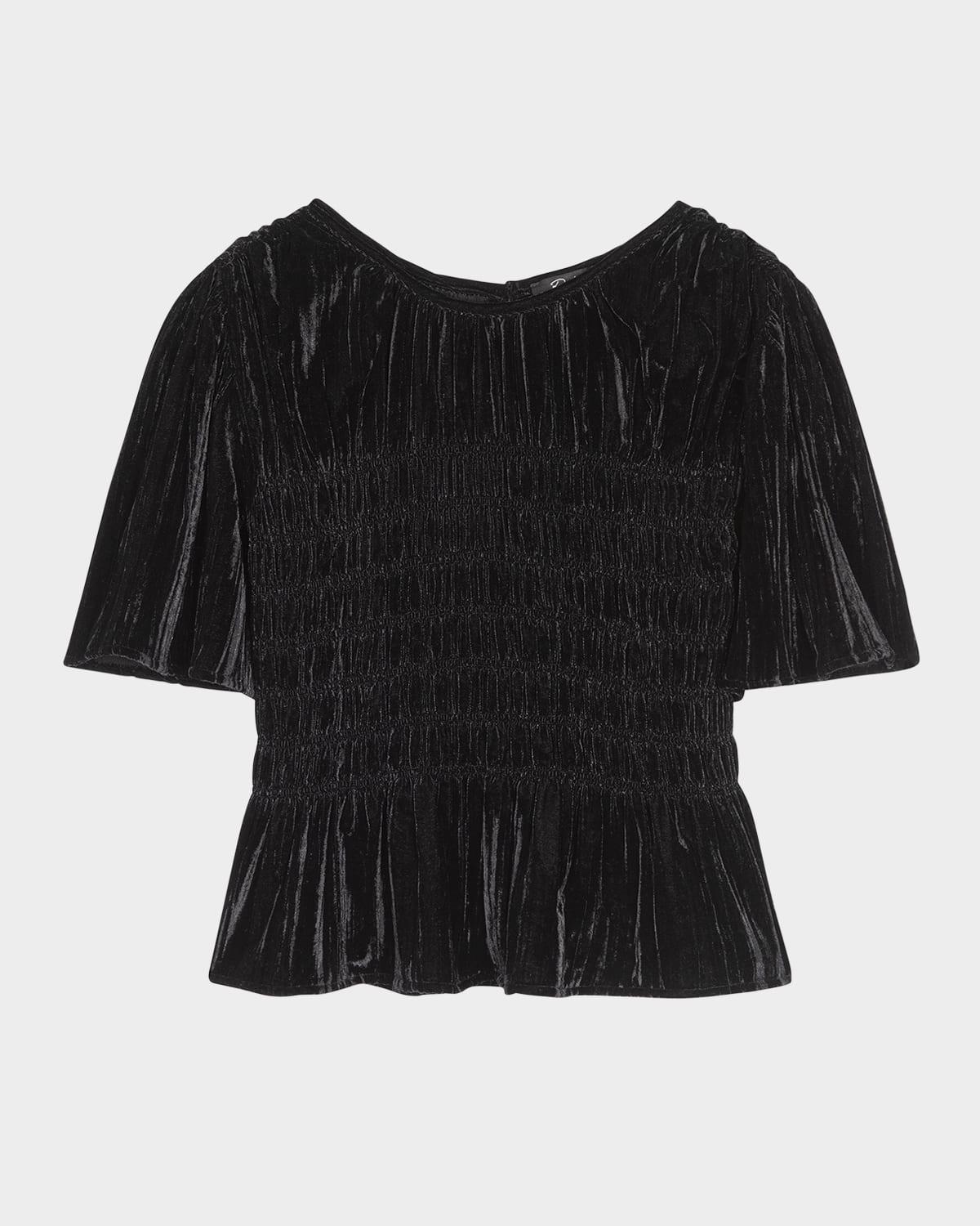 rosie smocked peplum-hem velvet blouse