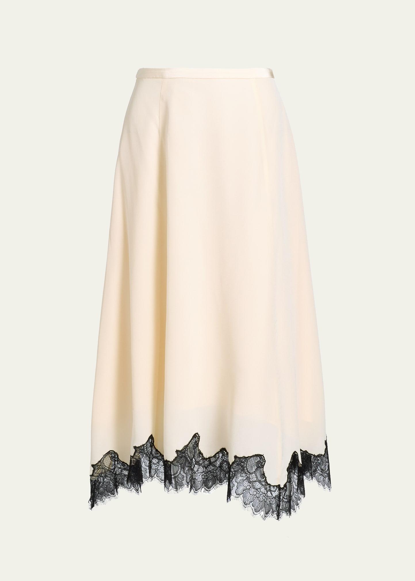 rosine lace-trim asymmetric silk skirt
