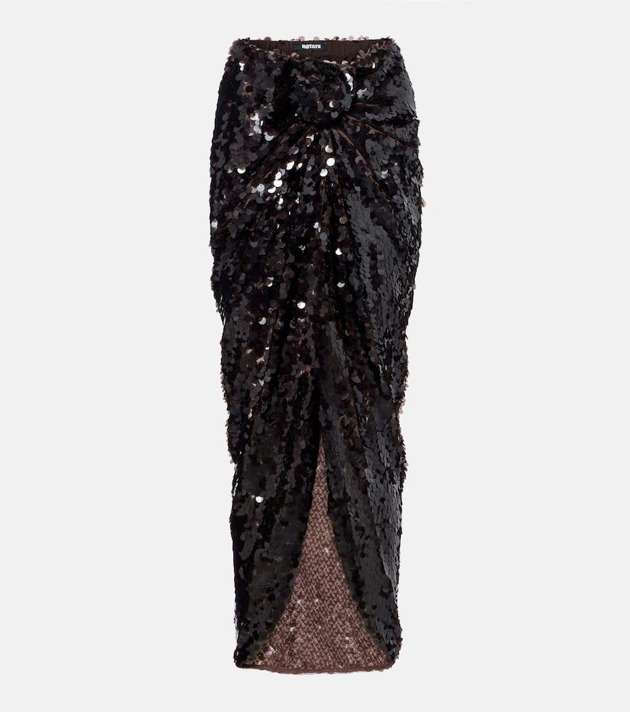 rotate asymmetric gathered sequined maxi skirt