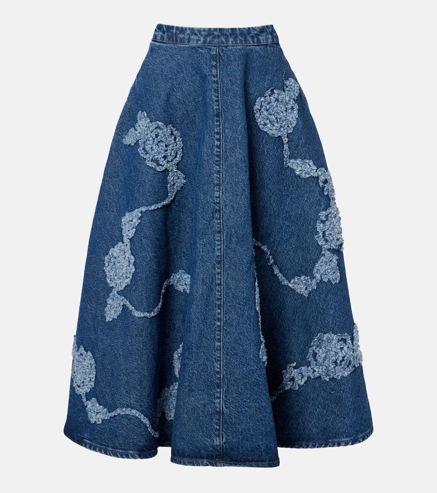rotate berty embroidered denim midi skirt