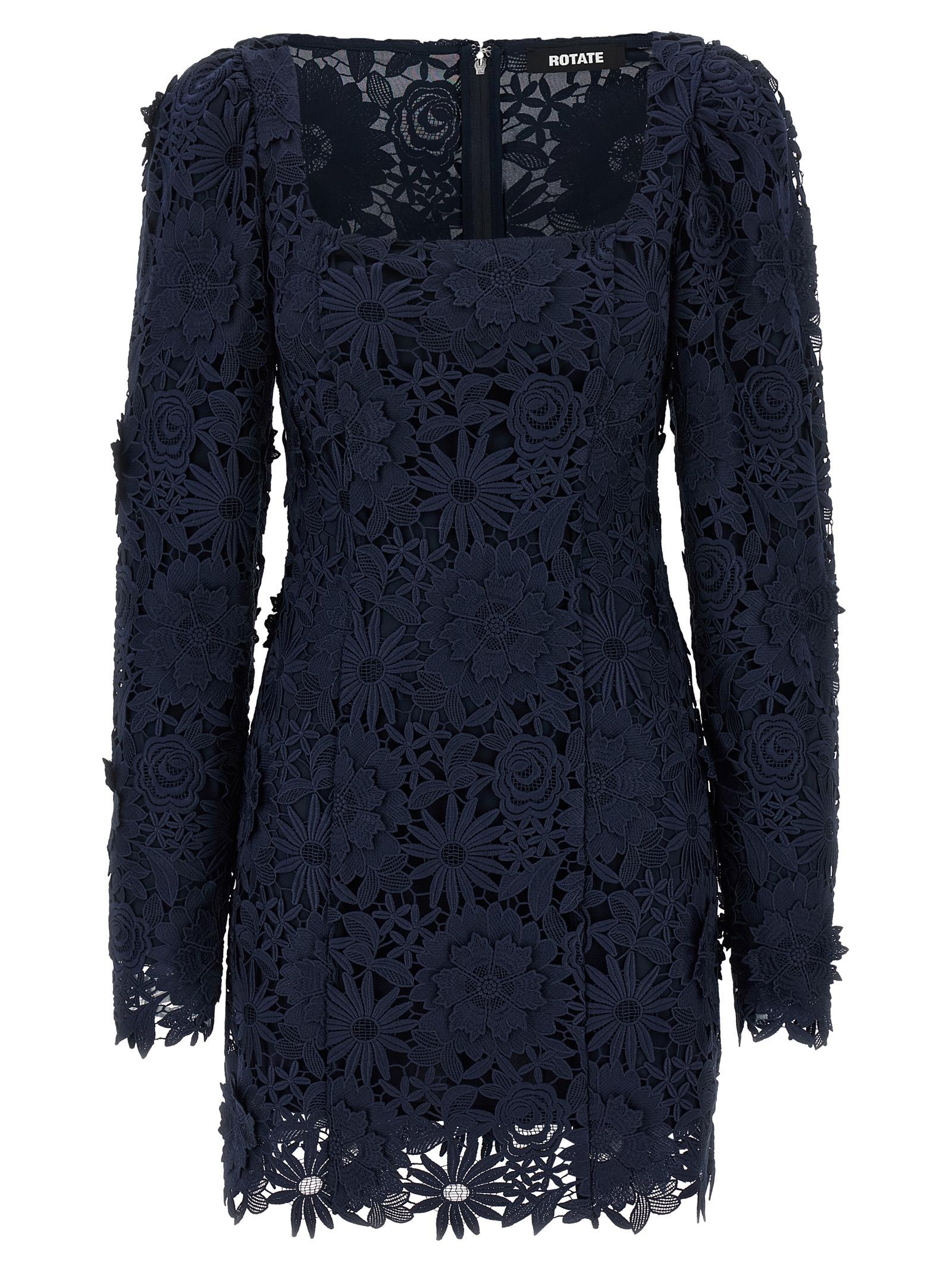 rotate birger christensen 3d lace ls mini dress blue polyester - women