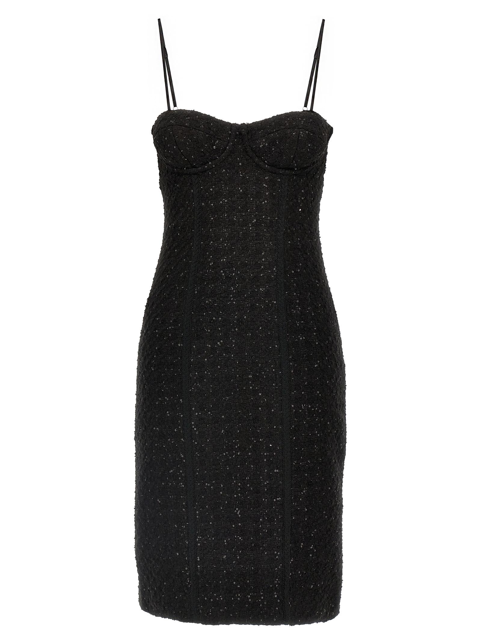 rotate birger christensen bouclé midi dress black polyester - women